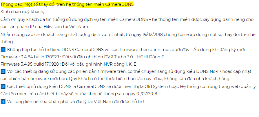 THÔNG BÁO: MỘT SỐ THAY ĐỔI TRÊN HỆ THỐNG TÊN MIỀN CAMERADDNS